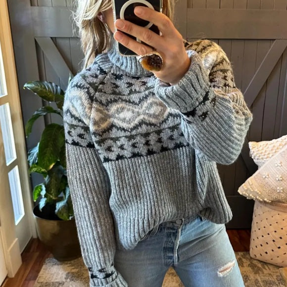 Western Cowichan Grey Pullover Mock Neck Sweater