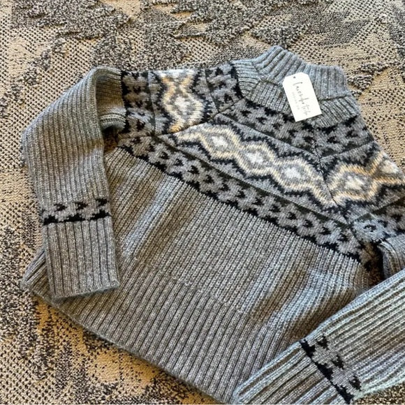 Western Cowichan Grey Pullover Mock Neck Sweater