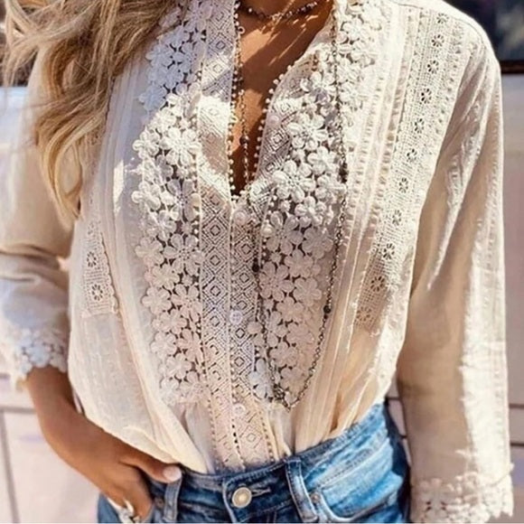 Stellan White Lace Mock Neck Blouse