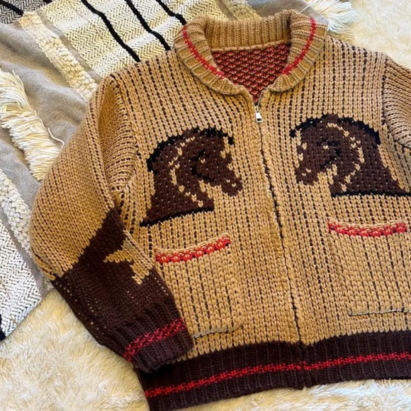 Western Cowichan Horse Knit Cardigan Sweater