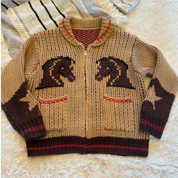 Western Cowichan Horse Knit Cardigan Sweater