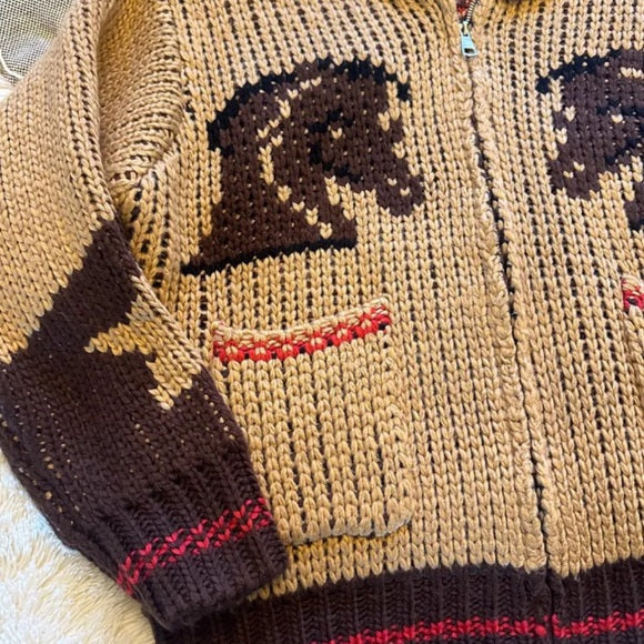 Western Cowichan Horse Knit Cardigan Sweater