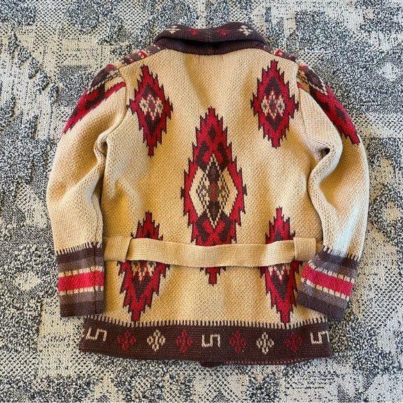 Western Cowichan Print Belted Cardigan Sweater