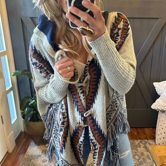 Cheyenne Fringe Hooded Cardigan Sweater