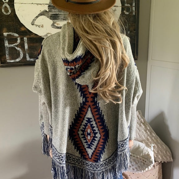 Cheyenne Fringe Hooded Cardigan Sweater