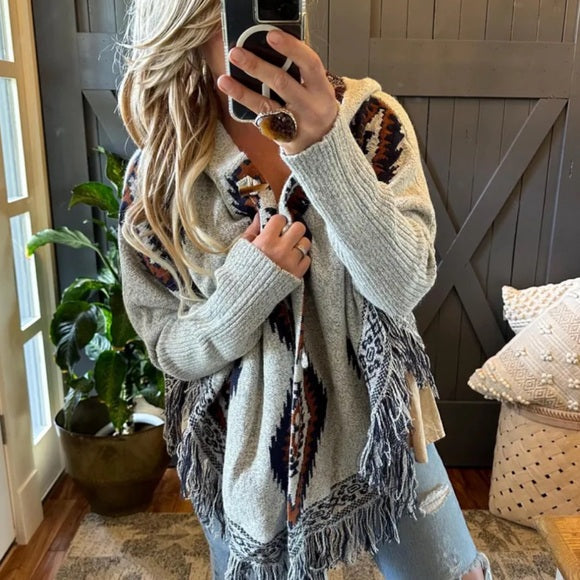 Cheyenne Fringe Hooded Cardigan Sweater