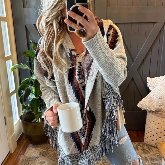 Cheyenne Fringe Hooded Cardigan Sweater