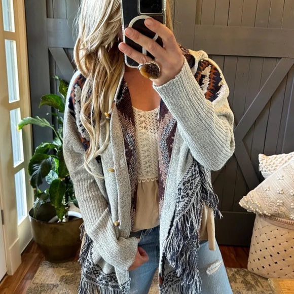 Cheyenne Fringe Hooded Cardigan Sweater