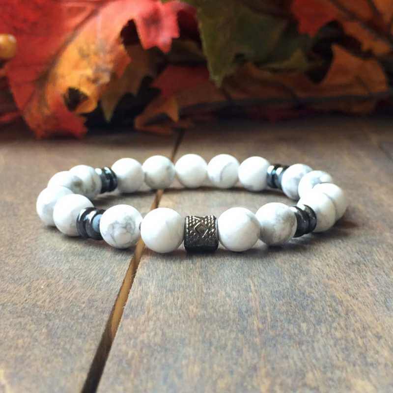 Mens Beaded Bracelet | White Howlite