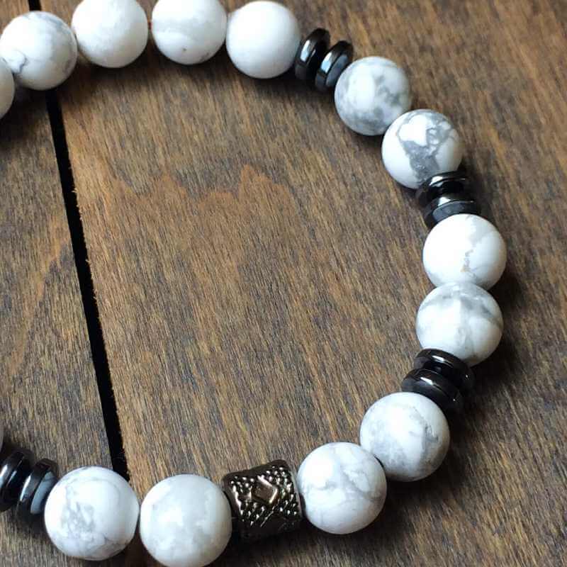 Mens Beaded Bracelet | White Howlite