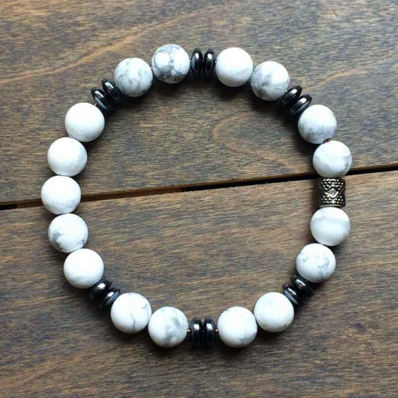 Mens Beaded Bracelet | White Howlite