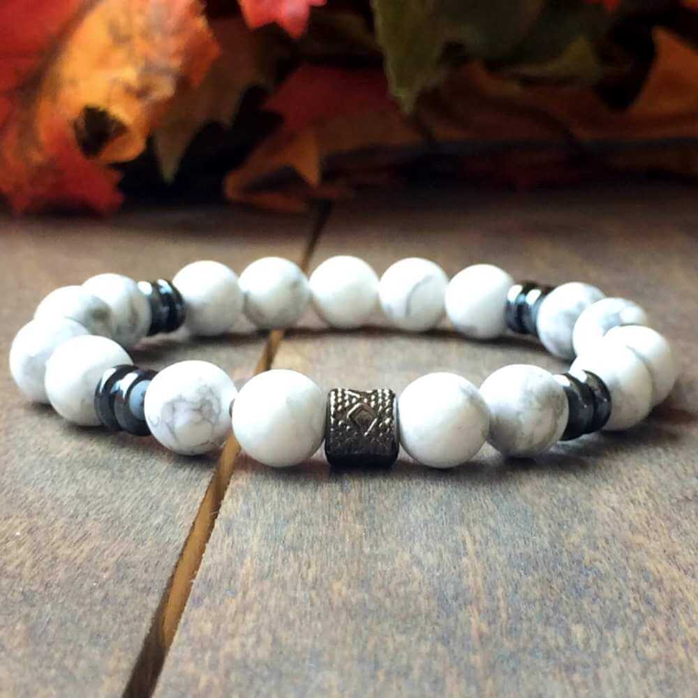 Mens Beaded Bracelet | White Howlite