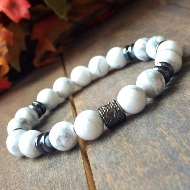 Mens Beaded Bracelet | White Howlite