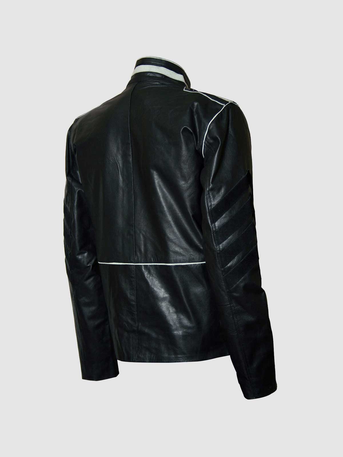 Military Men Black and White Leather Jacket