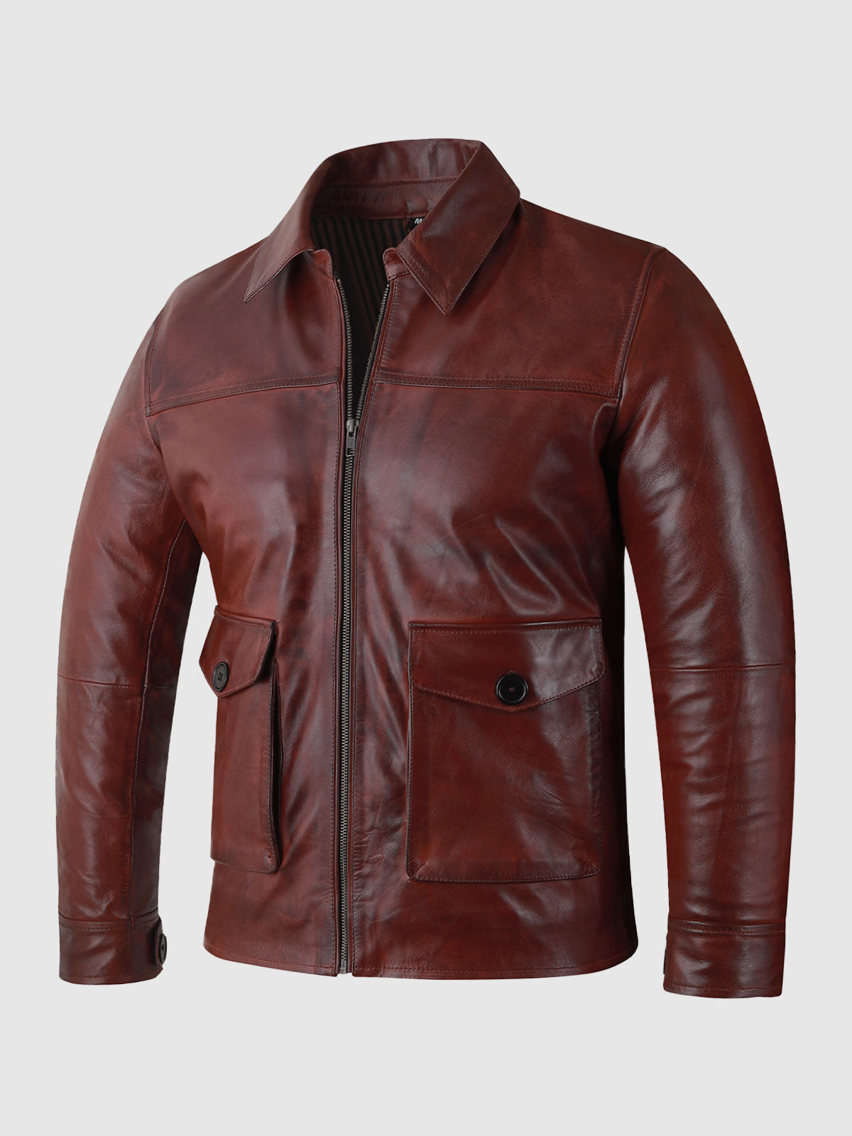 Noble Hide Men's Waxed Burgundy Leather Jacket