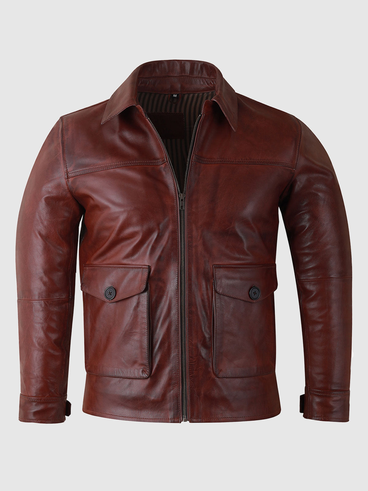 Noble Hide Men's Waxed Burgundy Leather Jacket