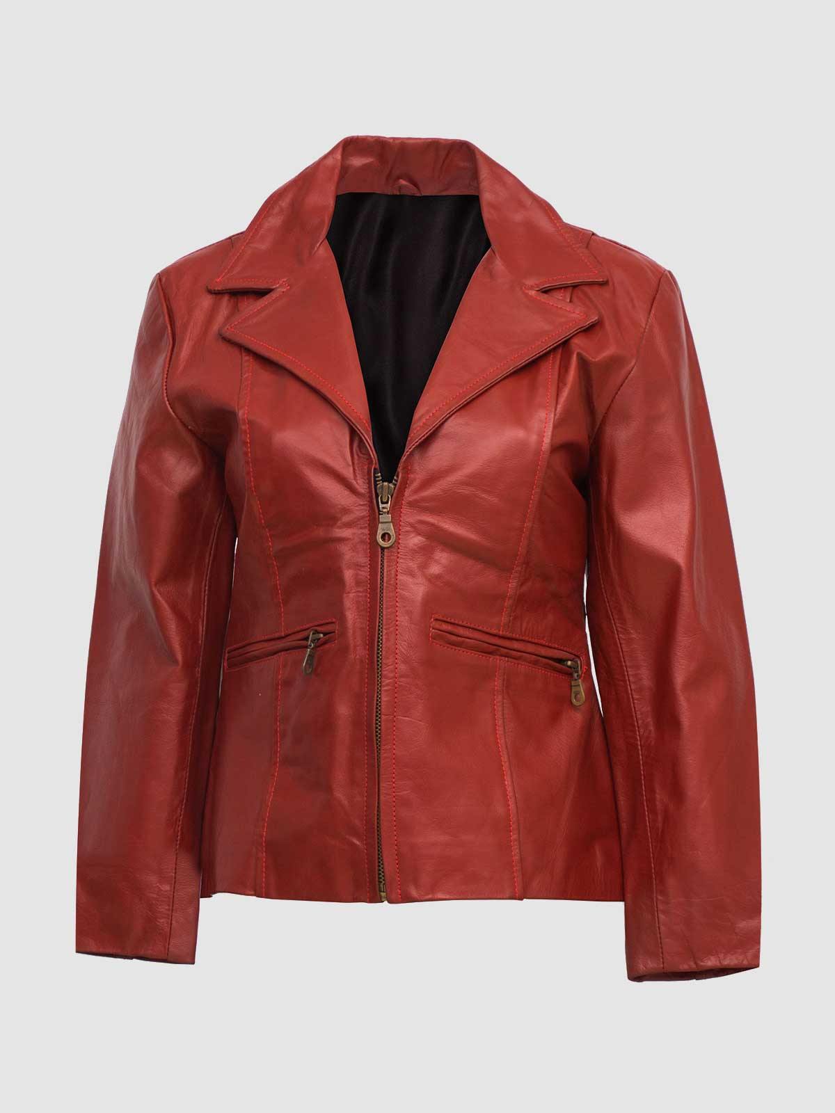 Red Leather Coat with Zip