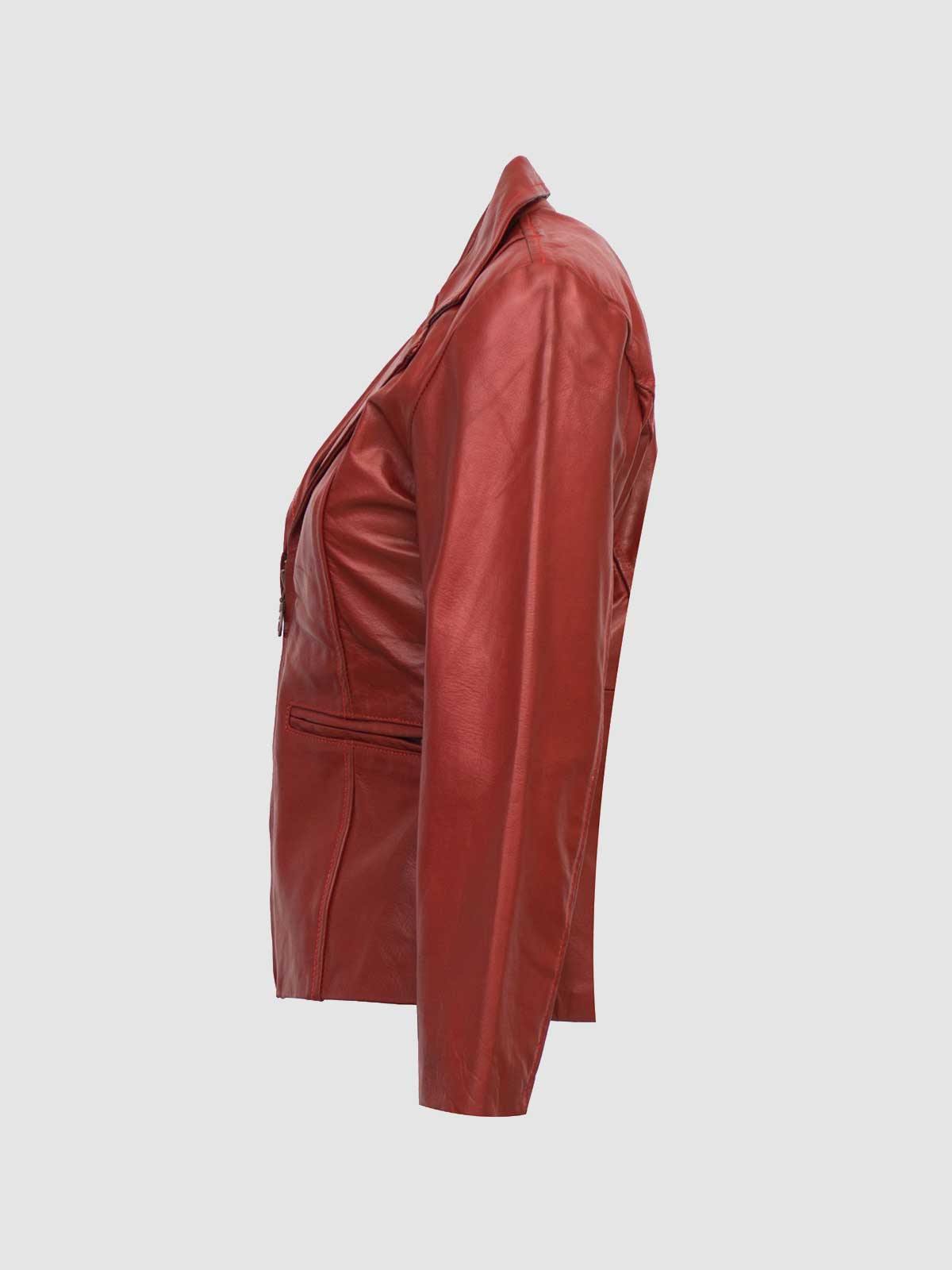 Red Leather Coat with Zip