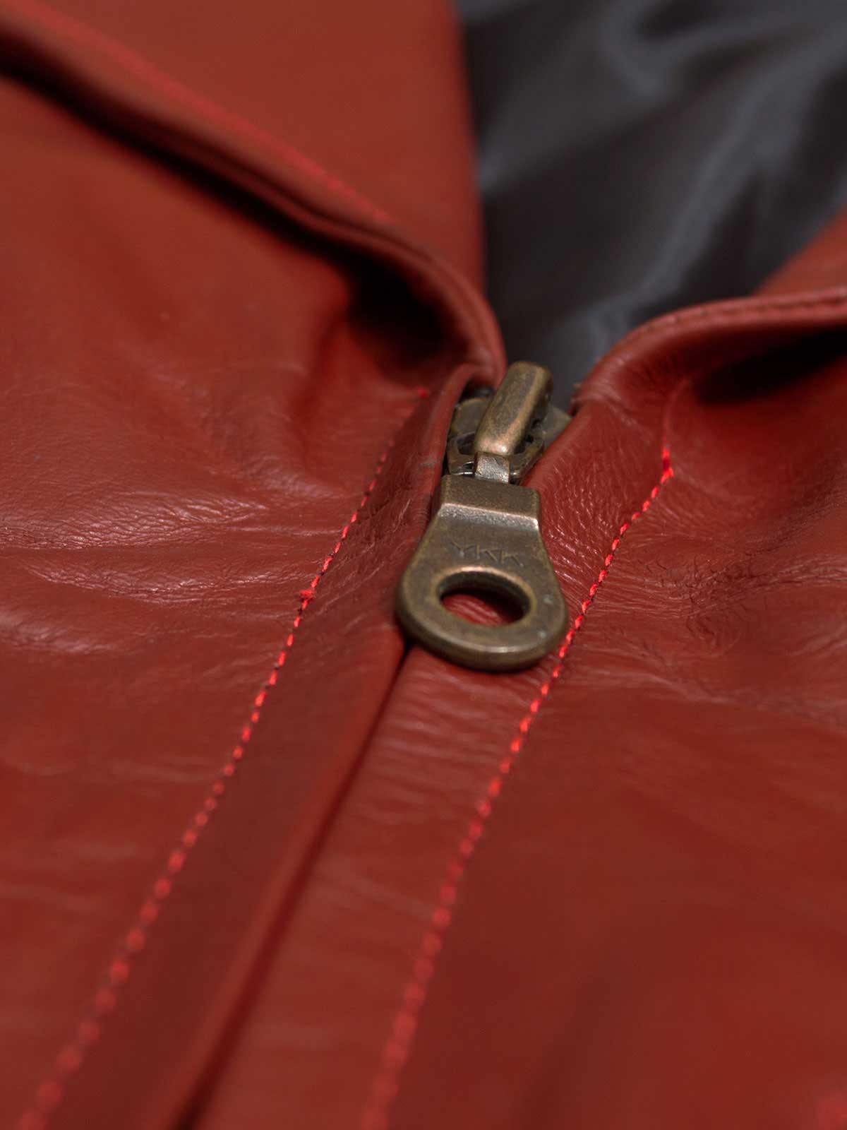 Red Leather Coat with Zip